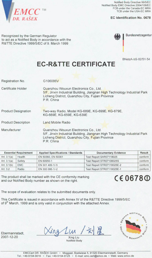 wouxun certificate